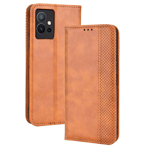 Leather Case Stands Flip Cover Holder BY4 for Vivo Y55s 5G Brown