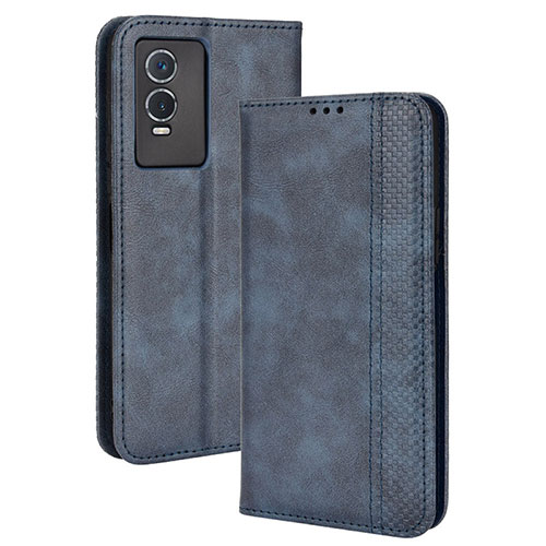 Leather Case Stands Flip Cover Holder BY4 for Vivo Y76s 5G Blue