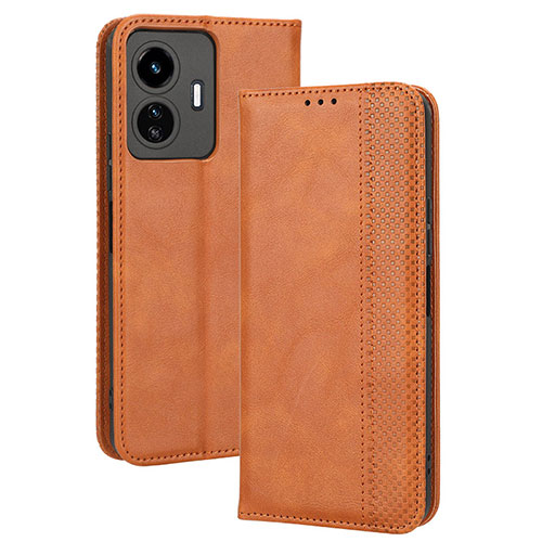 Leather Case Stands Flip Cover Holder BY4 for Vivo Y77 5G Brown