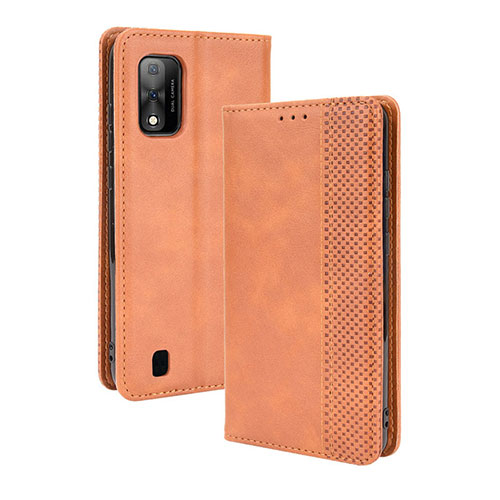 Leather Case Stands Flip Cover Holder BY4 for Wiko Ride 3 Brown