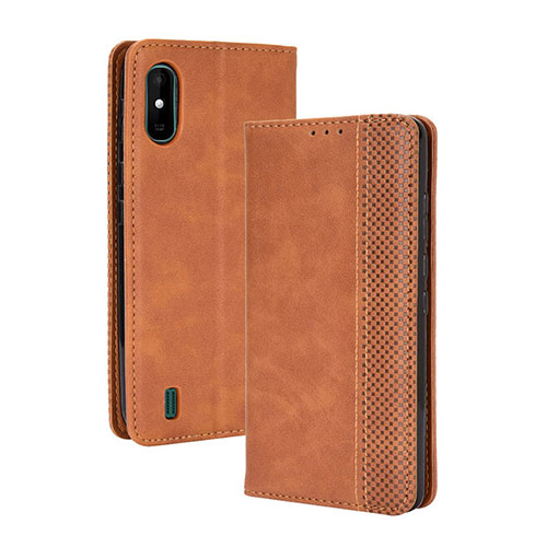 Leather Case Stands Flip Cover Holder BY4 for Wiko Y81 Brown