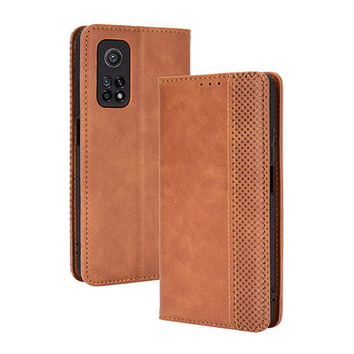 Leather Case Stands Flip Cover Holder BY4 for Xiaomi Mi 10T 5G Brown