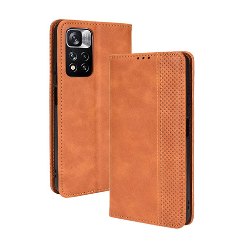 Leather Case Stands Flip Cover Holder BY4 for Xiaomi Mi 11i 5G (2022) Brown