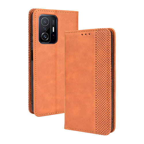 Leather Case Stands Flip Cover Holder BY4 for Xiaomi Mi 11T Pro 5G Brown