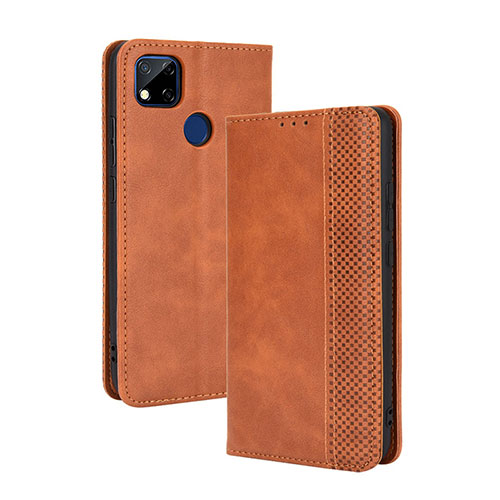 Leather Case Stands Flip Cover Holder BY4 for Xiaomi POCO C31 Brown