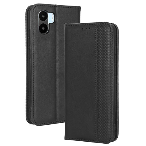 Leather Case Stands Flip Cover Holder BY4 for Xiaomi Poco C51 Black