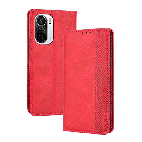 Leather Case Stands Flip Cover Holder BY4 for Xiaomi Poco F3 5G Red