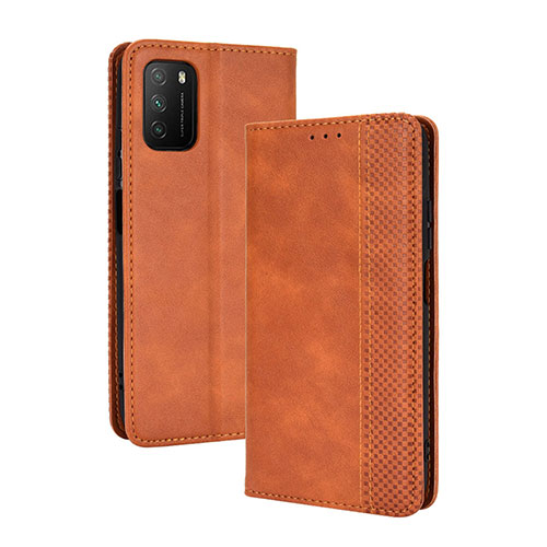 Leather Case Stands Flip Cover Holder BY4 for Xiaomi Poco M3 Brown