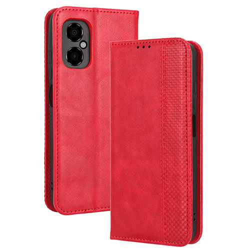 Leather Case Stands Flip Cover Holder BY4 for Xiaomi Poco M4 5G Red