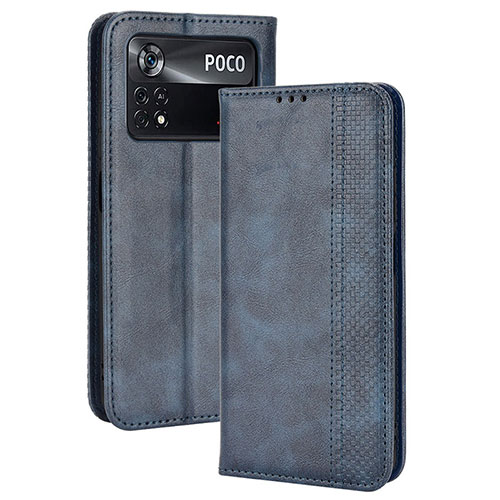 Leather Case Stands Flip Cover Holder BY4 for Xiaomi Poco M4 Pro 4G Blue