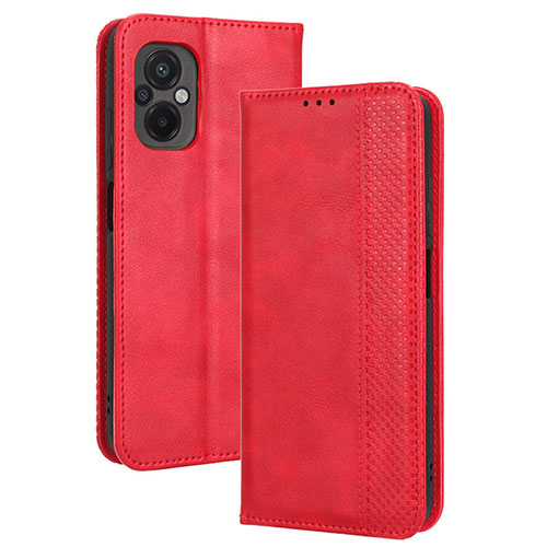Leather Case Stands Flip Cover Holder BY4 for Xiaomi Poco M5 4G Red