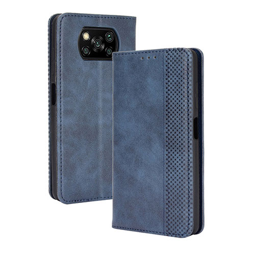 Leather Case Stands Flip Cover Holder BY4 for Xiaomi Poco X3 Blue