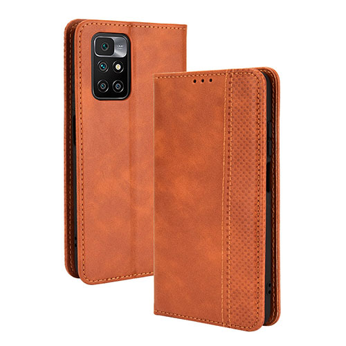 Leather Case Stands Flip Cover Holder BY4 for Xiaomi Redmi 10 (2022) Brown