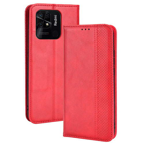 Leather Case Stands Flip Cover Holder BY4 for Xiaomi Redmi 10 India Red