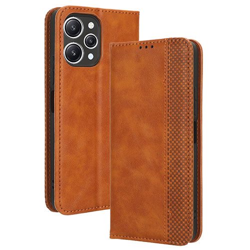 Leather Case Stands Flip Cover Holder BY4 for Xiaomi Redmi 12 4G Brown