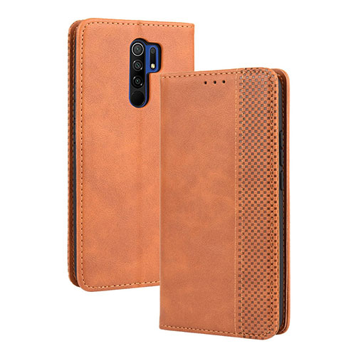Leather Case Stands Flip Cover Holder BY4 for Xiaomi Redmi 9 Brown