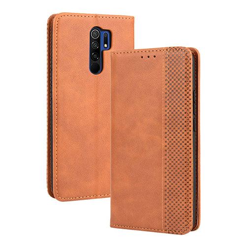 Leather Case Stands Flip Cover Holder BY4 for Xiaomi Redmi 9 Prime India Brown