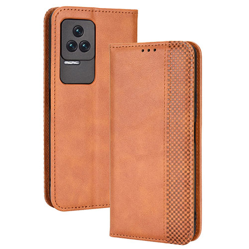 Leather Case Stands Flip Cover Holder BY4 for Xiaomi Redmi K40S 5G Brown