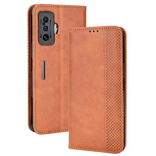 Leather Case Stands Flip Cover Holder BY4 for Xiaomi Redmi K50 Gaming AMG F1 5G Brown