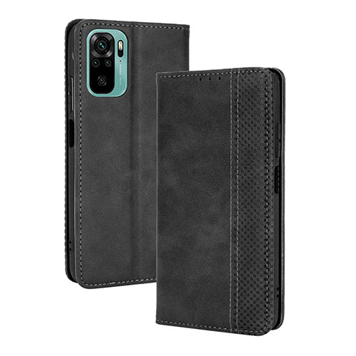 Leather Case Stands Flip Cover Holder BY4 for Xiaomi Redmi Note 10 4G Black