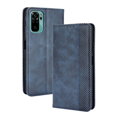 Leather Case Stands Flip Cover Holder BY4 for Xiaomi Redmi Note 10 4G Blue