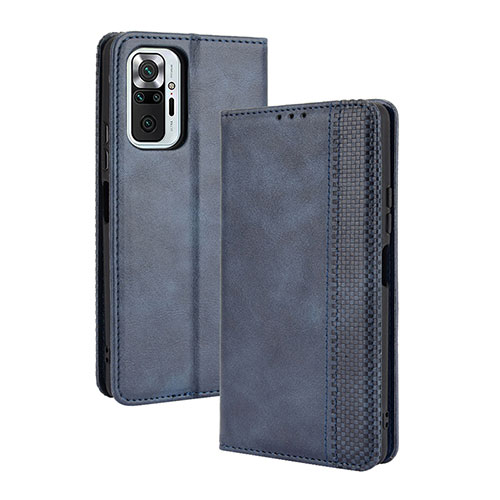 Leather Case Stands Flip Cover Holder BY4 for Xiaomi Redmi Note 10 Pro Max Blue