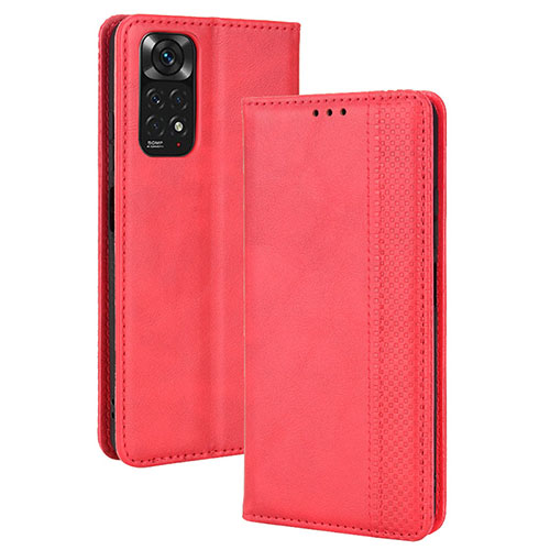 Leather Case Stands Flip Cover Holder BY4 for Xiaomi Redmi Note 11 4G (2022) Red