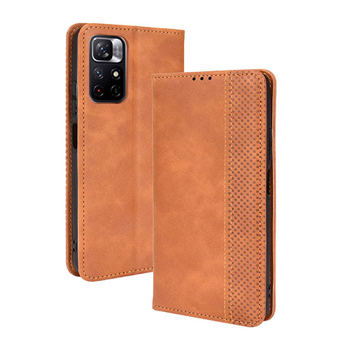 Leather Case Stands Flip Cover Holder BY4 for Xiaomi Redmi Note 11 5G Brown