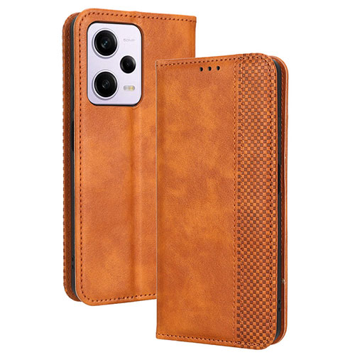 Leather Case Stands Flip Cover Holder BY4 for Xiaomi Redmi Note 12 Pro+ Plus 5G Brown