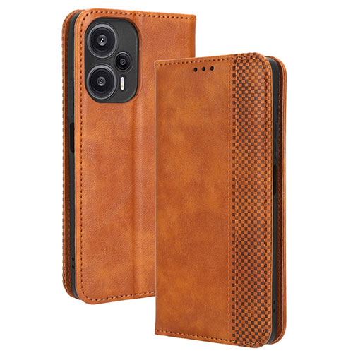 Leather Case Stands Flip Cover Holder BY4 for Xiaomi Redmi Note 12 Turbo 5G Brown