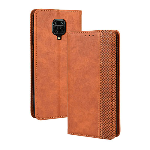 Leather Case Stands Flip Cover Holder BY4 for Xiaomi Redmi Note 9 Pro Brown