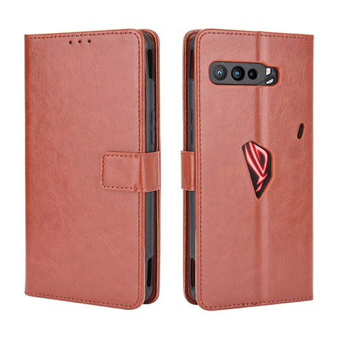 Leather Case Stands Flip Cover Holder BY5 for Asus ROG Phone 3 Brown