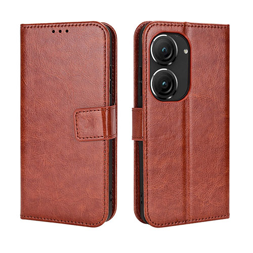 Leather Case Stands Flip Cover Holder BY5 for Asus ZenFone 10 Brown