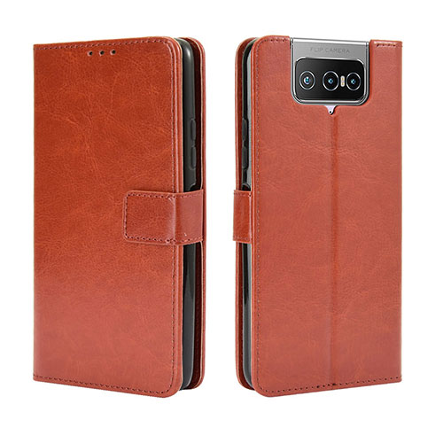 Leather Case Stands Flip Cover Holder BY5 for Asus Zenfone 7 Pro ZS671KS Brown