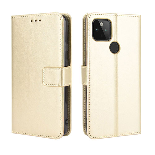 Leather Case Stands Flip Cover Holder BY5 for Google Pixel 5 XL 5G Gold