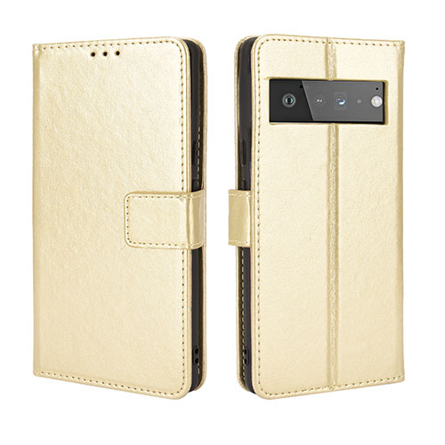 Leather Case Stands Flip Cover Holder BY5 for Google Pixel 6 Pro 5G Gold