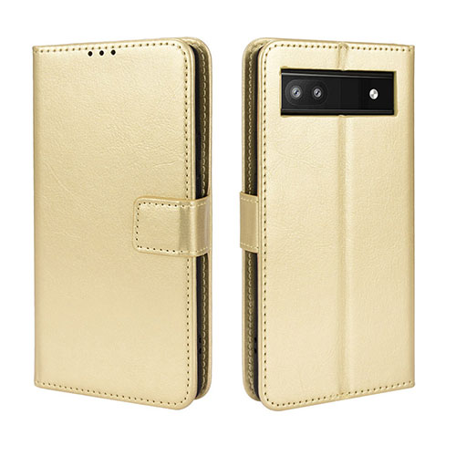 Leather Case Stands Flip Cover Holder BY5 for Google Pixel 6a 5G Gold