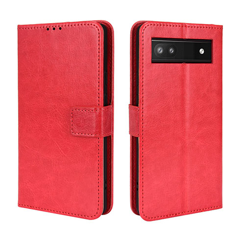 Leather Case Stands Flip Cover Holder BY5 for Google Pixel 6a 5G Red