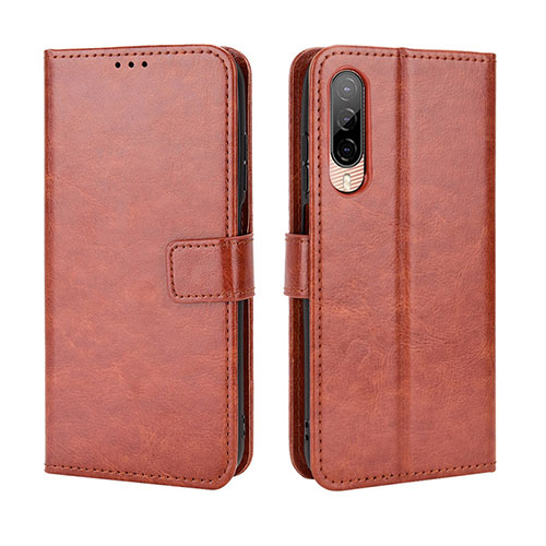 Leather Case Stands Flip Cover Holder BY5 for HTC Desire 22 Pro 5G Brown