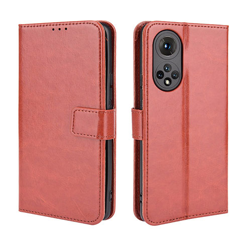 Leather Case Stands Flip Cover Holder BY5 for Huawei Honor 50 5G Brown