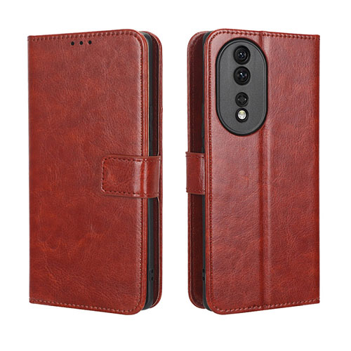 Leather Case Stands Flip Cover Holder BY5 for Huawei Honor 80 5G Brown