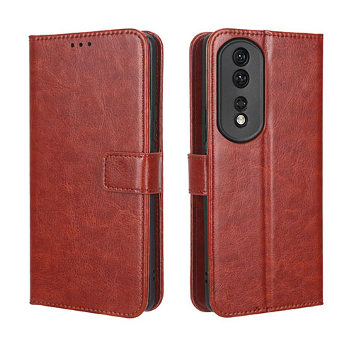 Leather Case Stands Flip Cover Holder BY5 for Huawei Honor 80 Pro 5G Brown