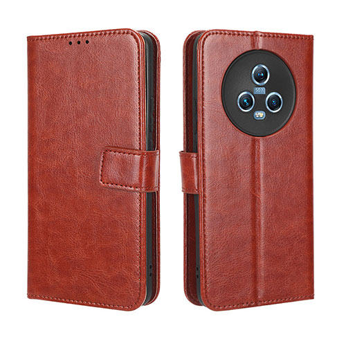 Leather Case Stands Flip Cover Holder BY5 for Huawei Honor Magic5 5G Brown