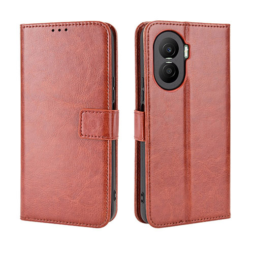 Leather Case Stands Flip Cover Holder BY5 for Huawei Honor X40i 5G Brown