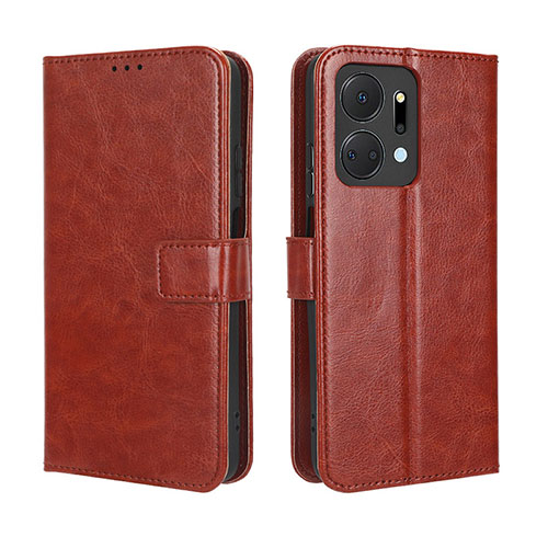 Leather Case Stands Flip Cover Holder BY5 for Huawei Honor X7a Brown