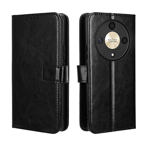 Leather Case Stands Flip Cover Holder BY5 for Huawei Honor X9b 5G Black