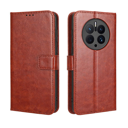 Leather Case Stands Flip Cover Holder BY5 for Huawei Mate 50 Pro Brown