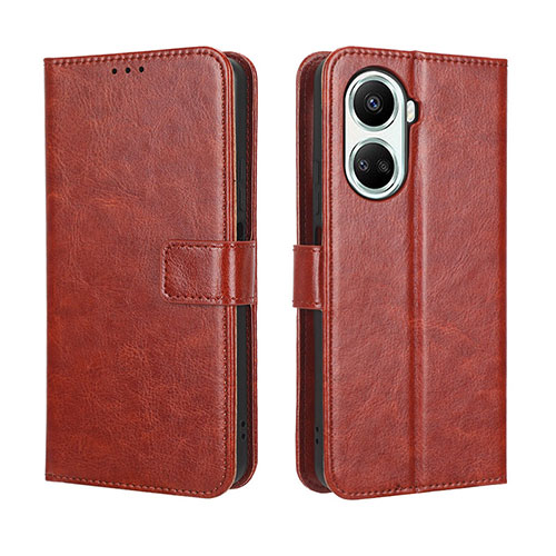 Leather Case Stands Flip Cover Holder BY5 for Huawei Nova 10 SE Brown