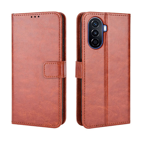 Leather Case Stands Flip Cover Holder BY5 for Huawei Nova Y70 Brown