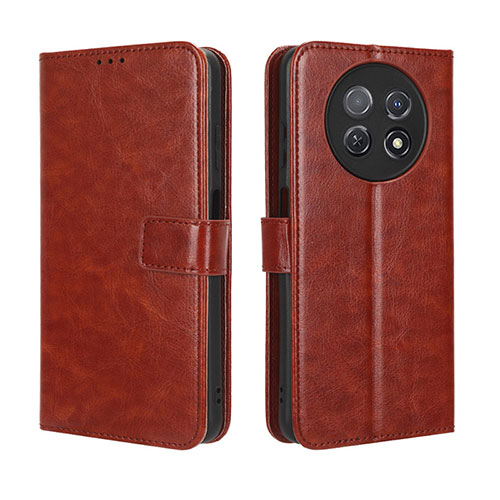 Leather Case Stands Flip Cover Holder BY5 for Huawei Nova Y91 Brown